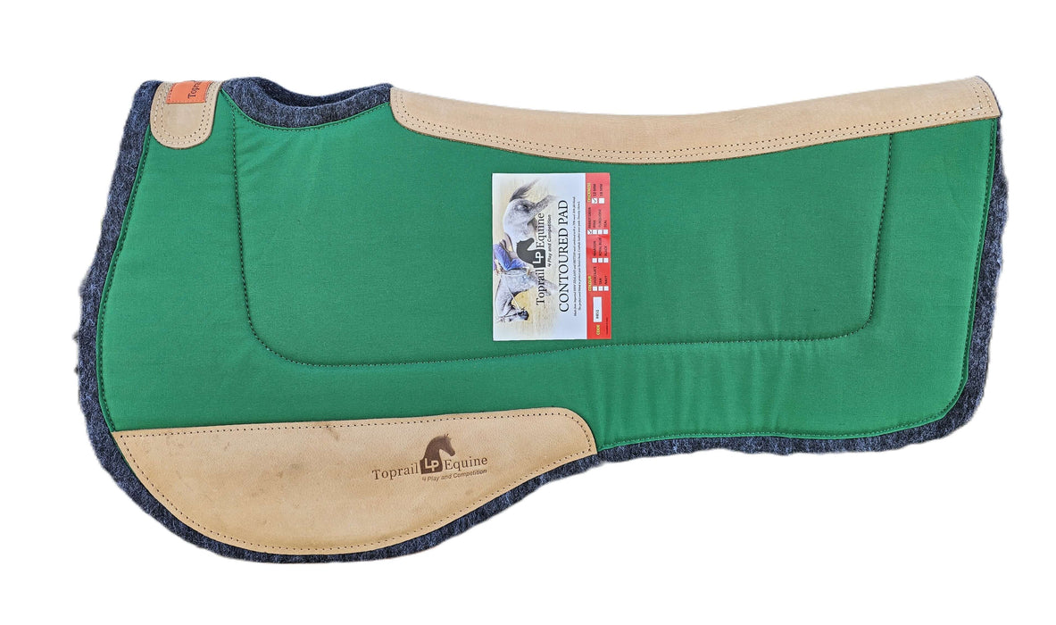 Saddle Pad- Contoured Wool/Felt with Leather Wear Pads - Green