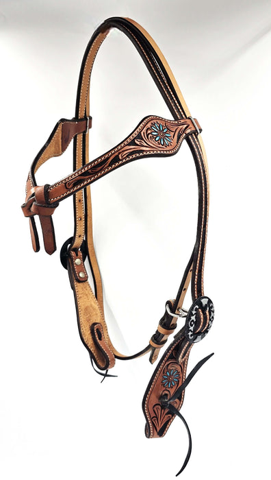 Classic Western style Bridle with Futurity Knot browband Inlaid Turquiose carving