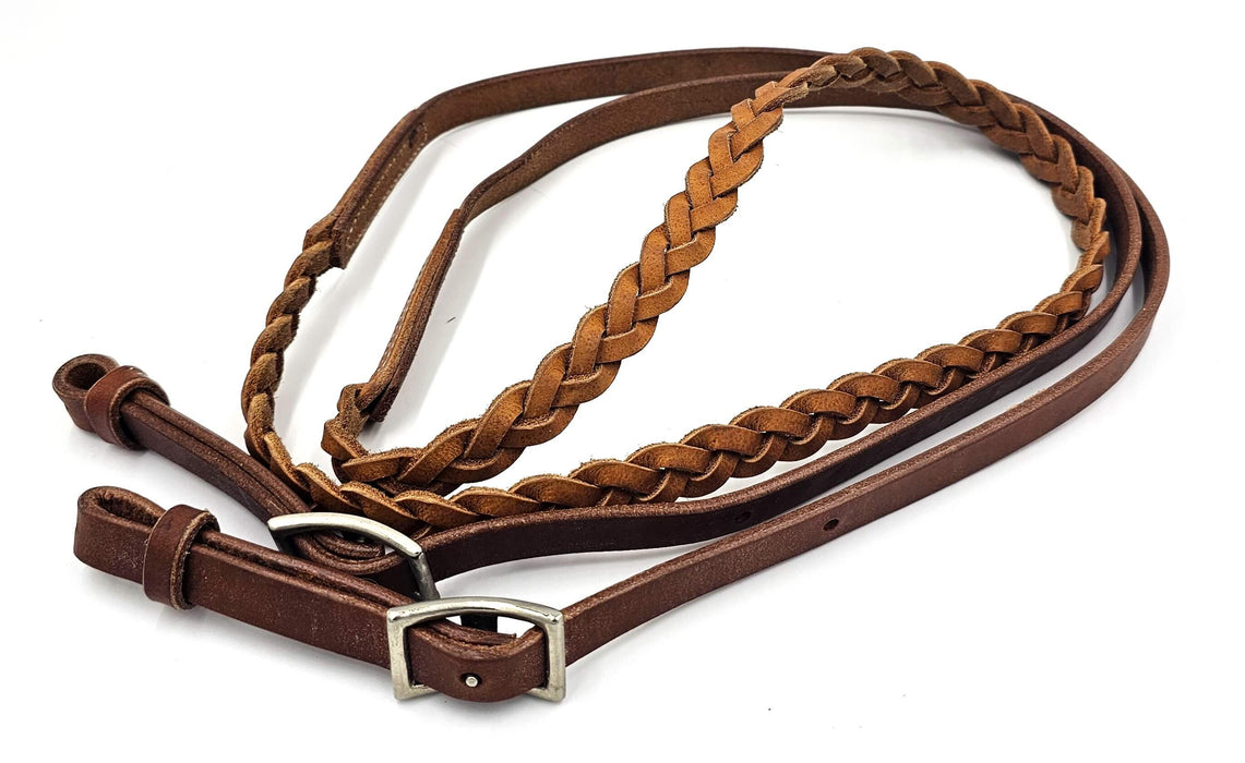 Barrel Reins with Twisted Plait Harness leather 5/8'' X 8'