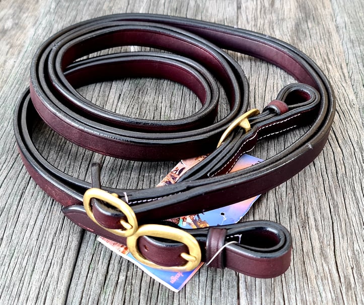 Leather Show Reins- Joined Brass Buckle-Golden Tan