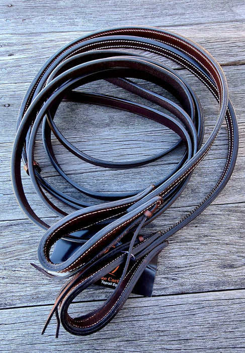 8 Foot Leather Stamped Split Reins Golden Tan Leather
