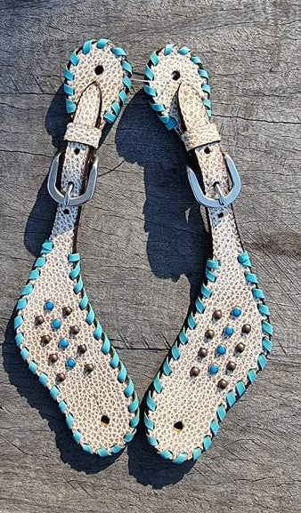 Ladies White and Turquoise Studded Spur Strap