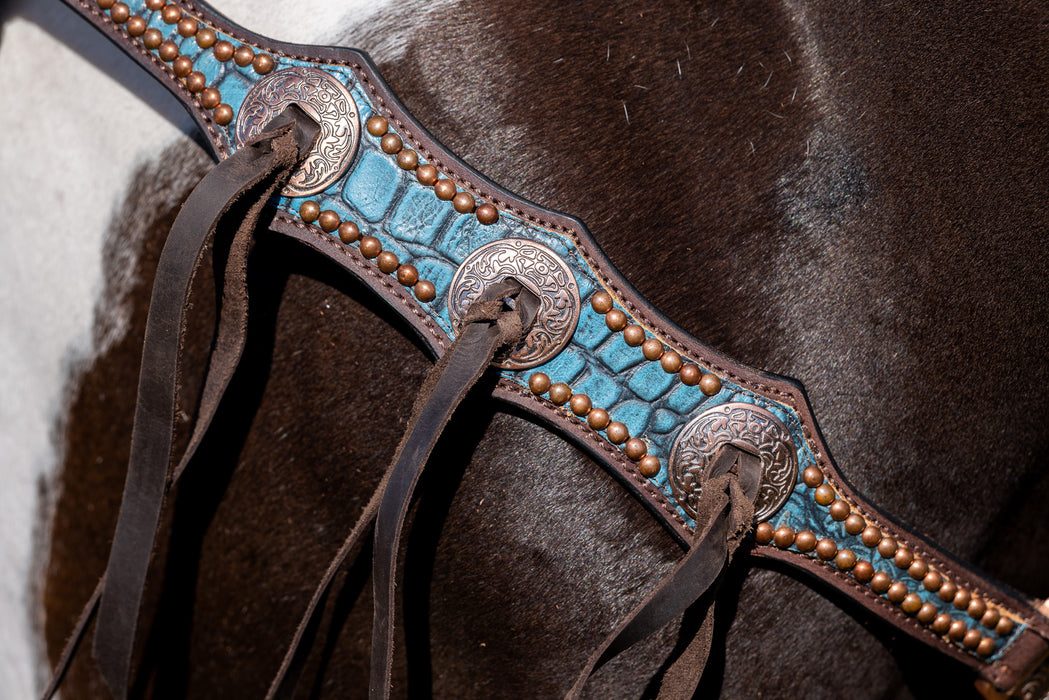 "DUNDEE" Turquoise Croc Breastcollar with tassles
