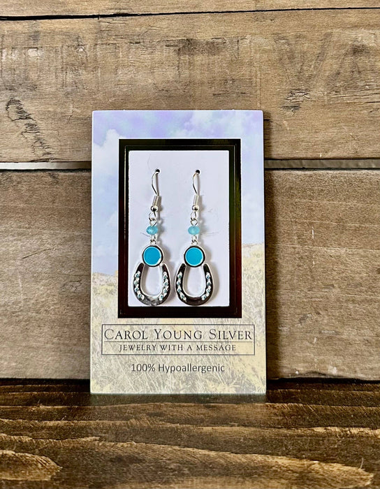 Horseshoe with Aqua Detail Earrings - Carol Young Silver