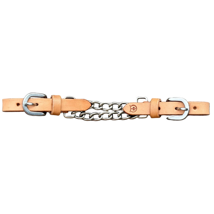 Leather Curb Strap with Double Chain - Smooth Like Cactus