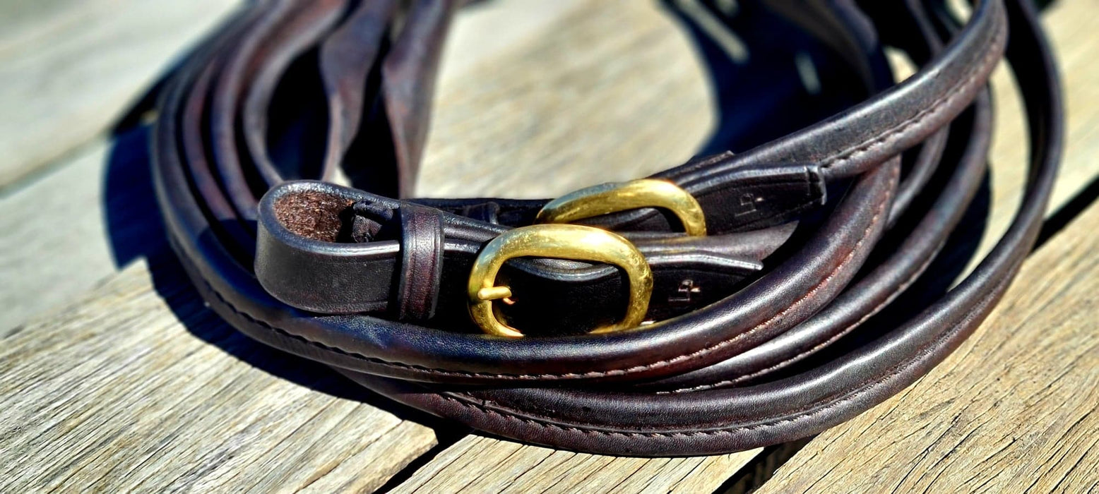 "SOFT FOLDED" Leather Show Reins- SPLIT - Popper Ends 6'6"