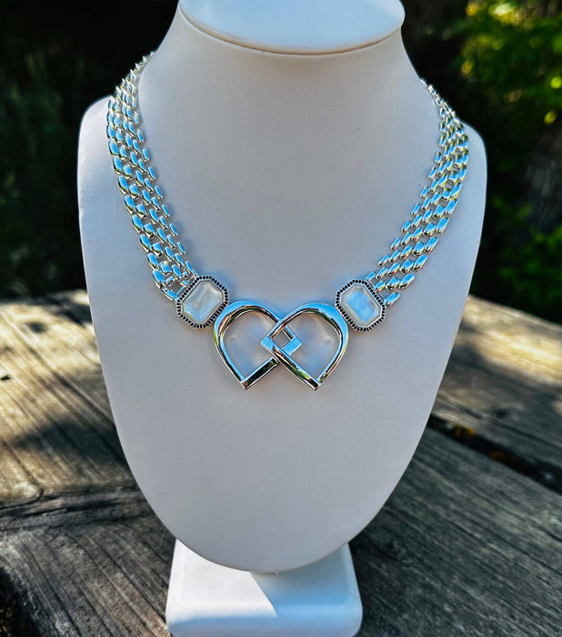 Bold English Saddle Stirrup Necklace - Mother of Pearl - Carol Young Silver