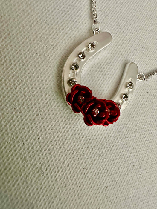Horseshoe with Roses Necklace - Carol Young Silver