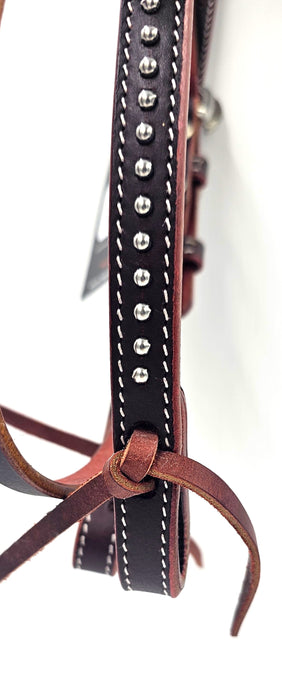 Harness leather USA Bridle with silver studs on browband Antique fittings with leather tie ends