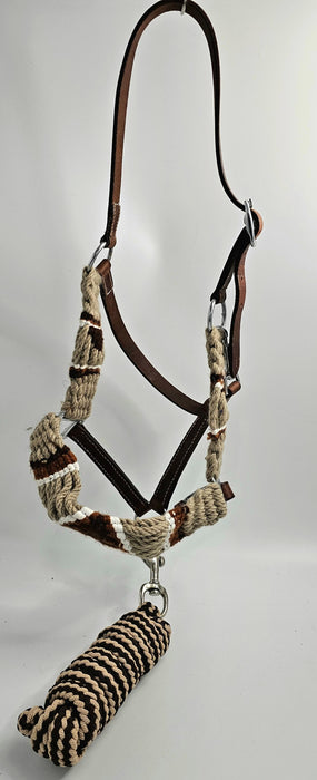 Woollen Cord and Leather Halter with Lead Rope. Beige\Brown