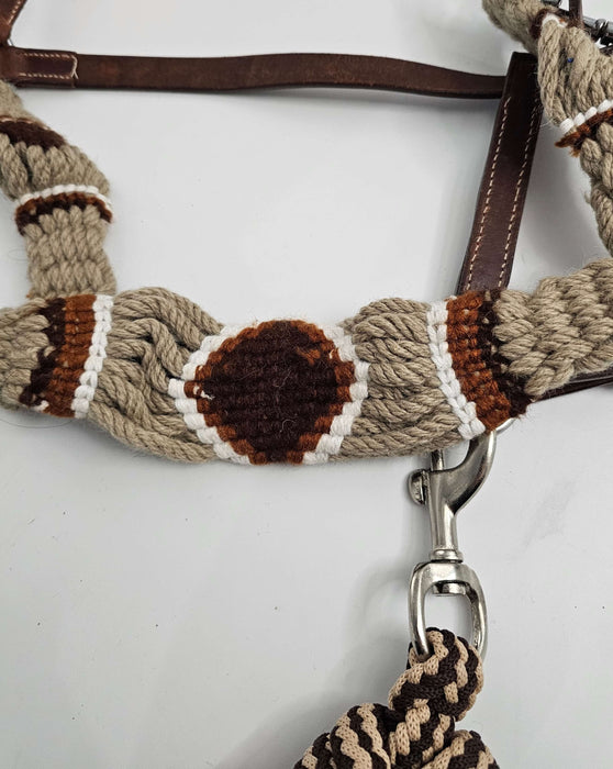 Woollen Cord and Leather Halter with Lead Rope. Beige\Brown