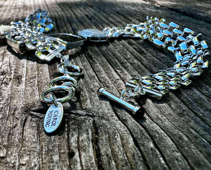 Bold English Saddle Stirrup Necklace - Mother of Pearl - Carol Young Silver