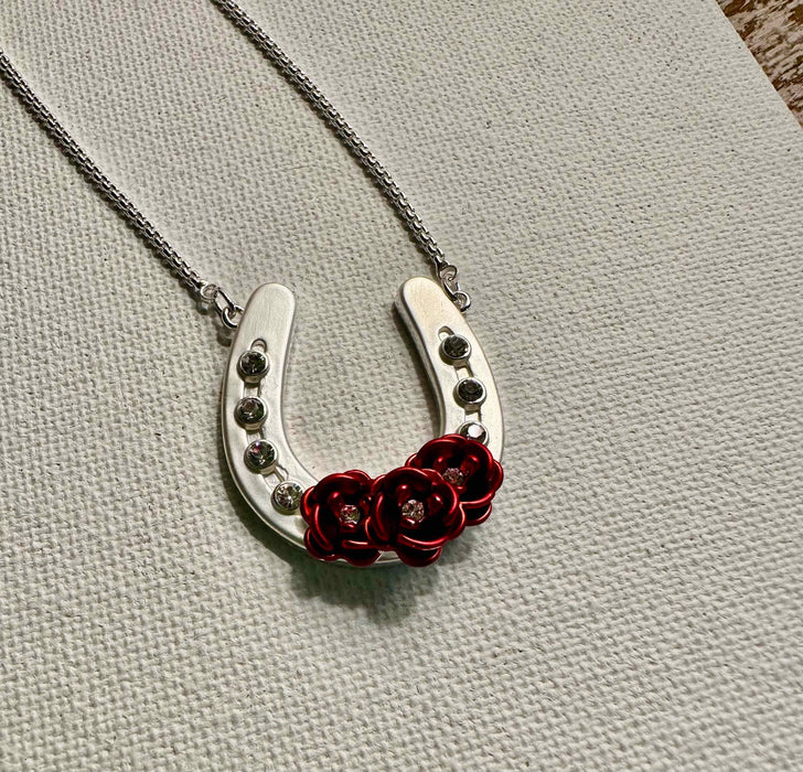 Horseshoe with Roses Necklace - Carol Young Silver
