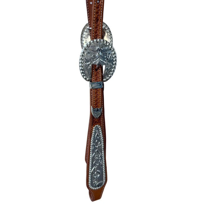 Classic USA Leather One-Ear SHOW headpiece with silver plates on cheek straps and ear piece Show silver fittings