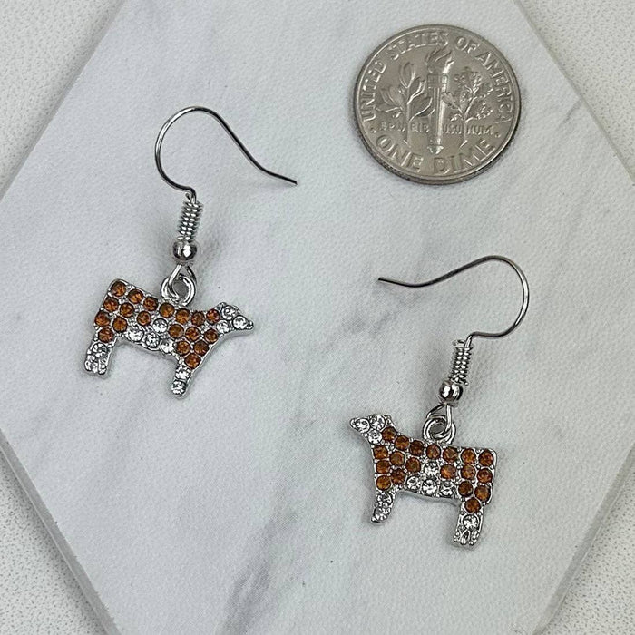 "ROUGH RIVER" Brown Crystal Cow Earrings - 1773