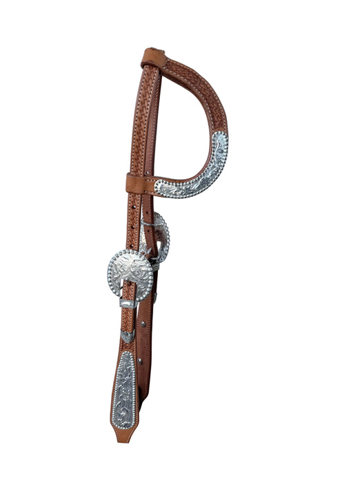 Classic USA Leather One-Ear SHOW headpiece with silver plates on cheek straps and ear piece Show silver fittings