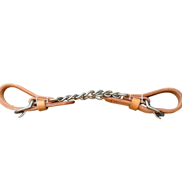 Leather Curb Strap with Double Chain - Smooth Like Cactus