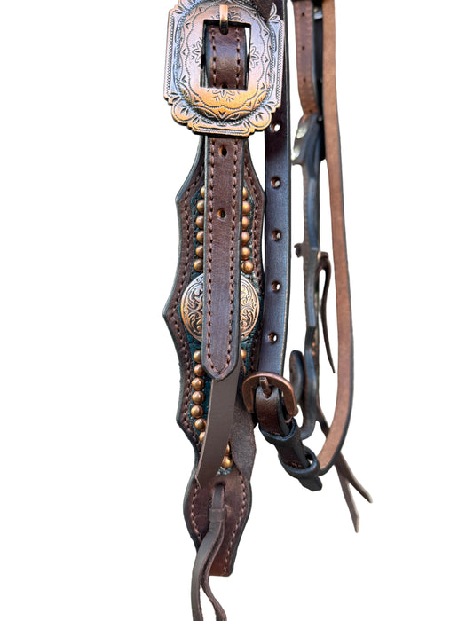 "DUNDEE" Turquoise Croc leather straight brow headstall