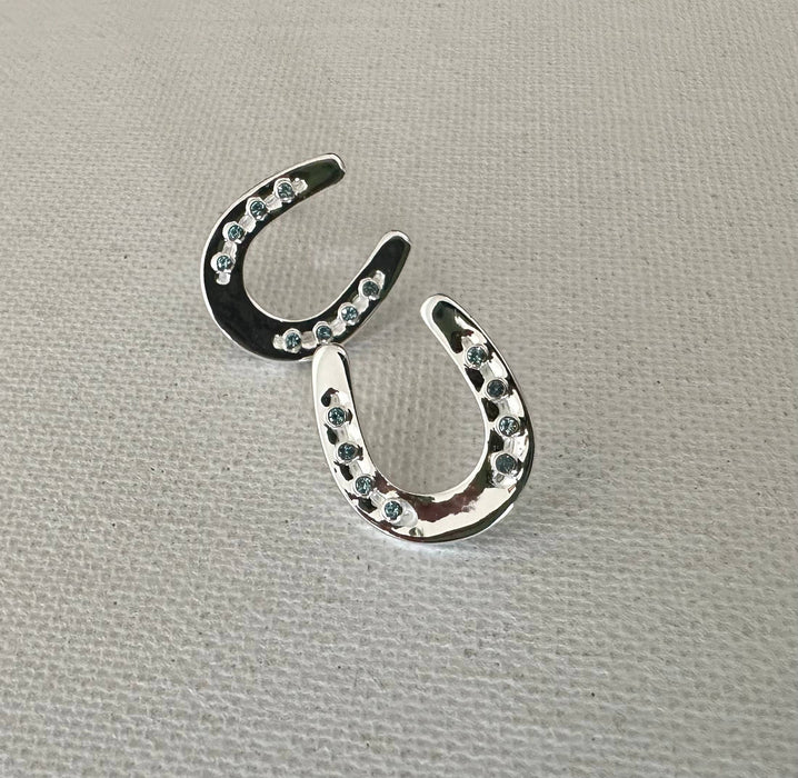 Horseshoe with Aqua Crystal Earrings - Carol Young Silver