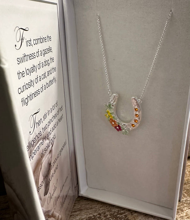 Horseshoe with Boho Flowers Necklace - Carol Young Silver