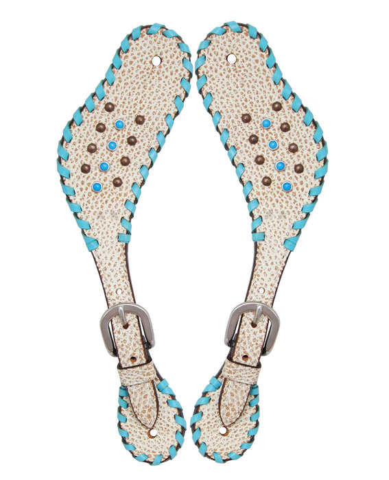 Ladies White and Turquoise Studded Spur Strap