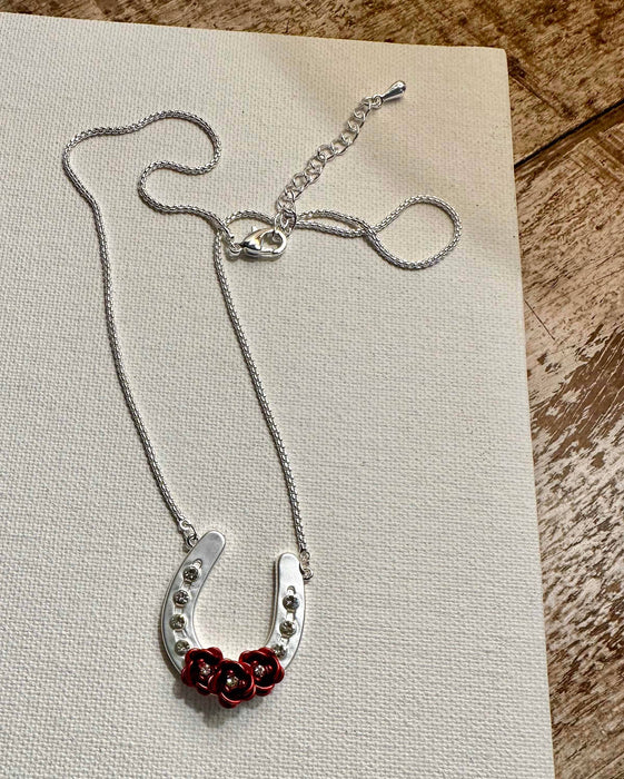 Horseshoe with Roses Necklace - Carol Young Silver