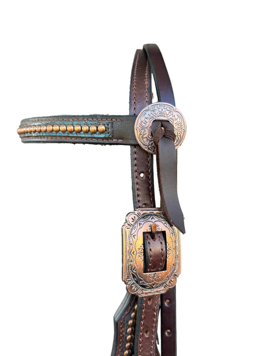"DUNDEE" Turquoise Croc leather straight brow headstall