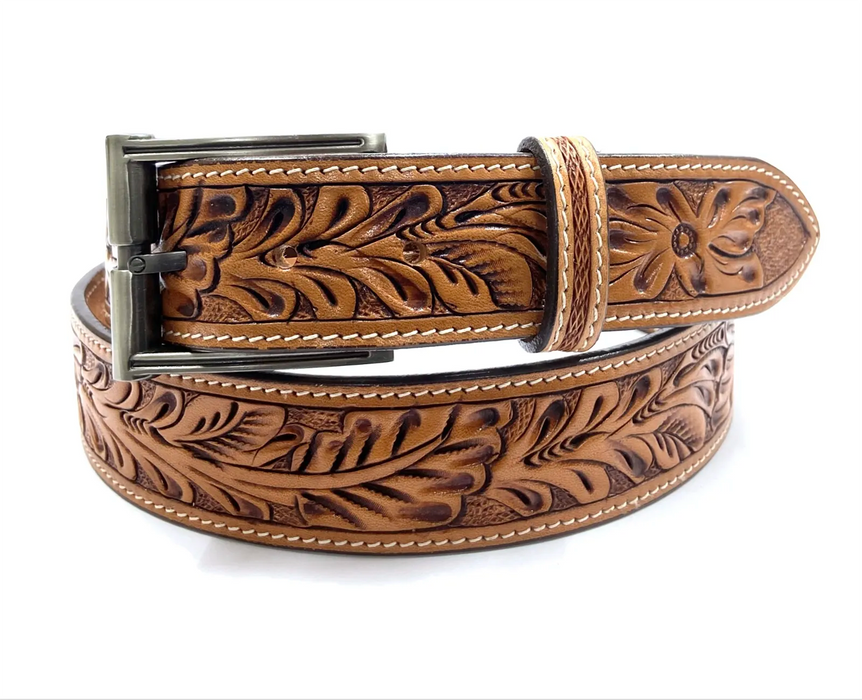 "BRONC" Men's Floral Carved Belt - 1773