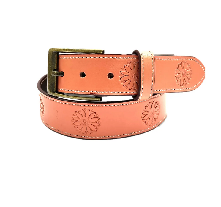 "BRIDIE" Floral Stamped Ladies Leather Belt - 1773