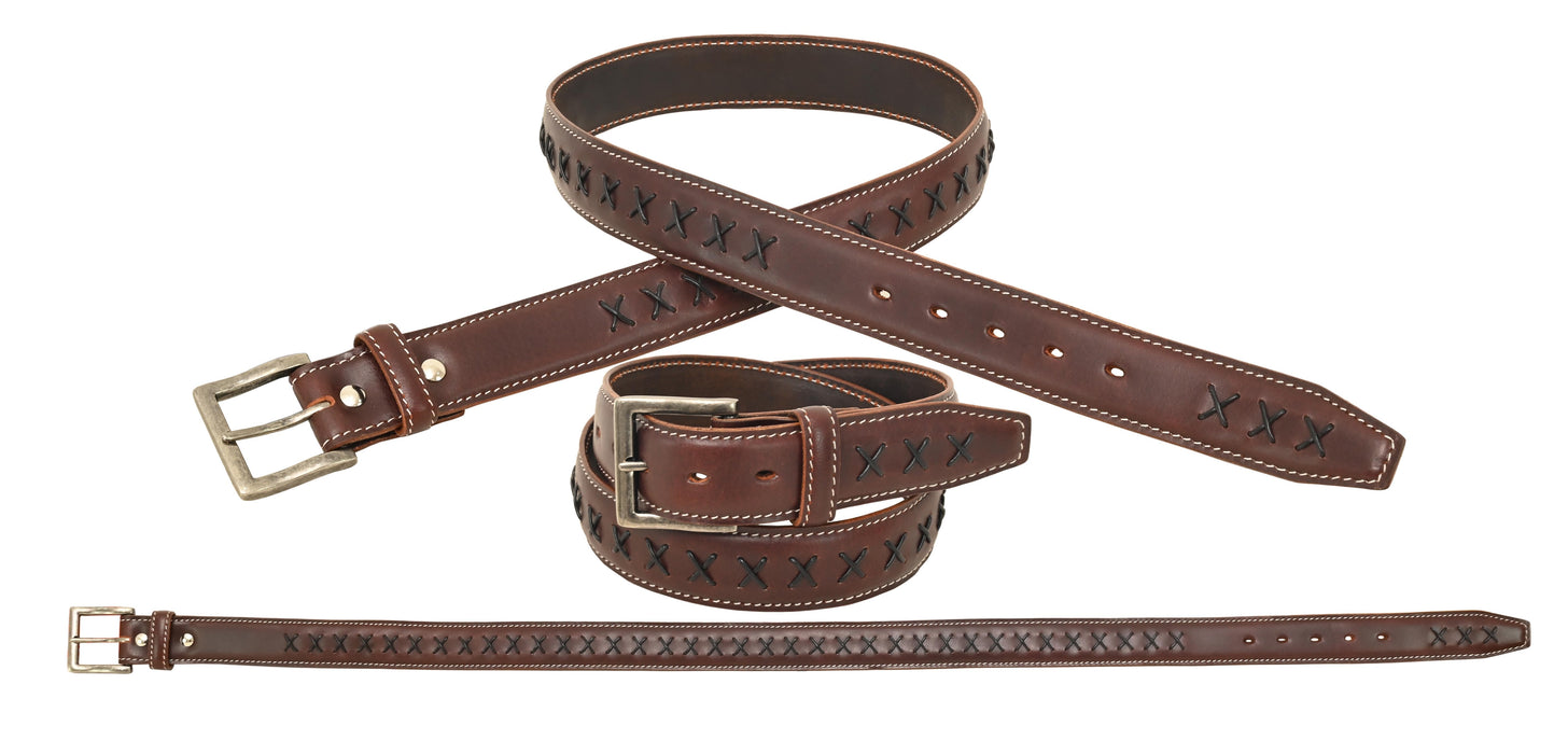 "MICHIGAN" Men's Leather Belt with X Stitch - 1773