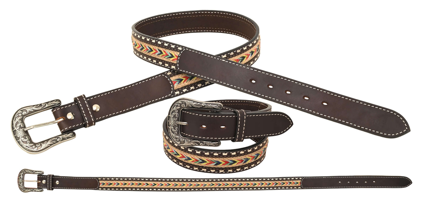 1.5" Belt with Inlay Ribbon & Rawhide Buckstitch