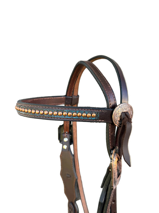 "DUNDEE" Turquoise Croc leather straight brow headstall