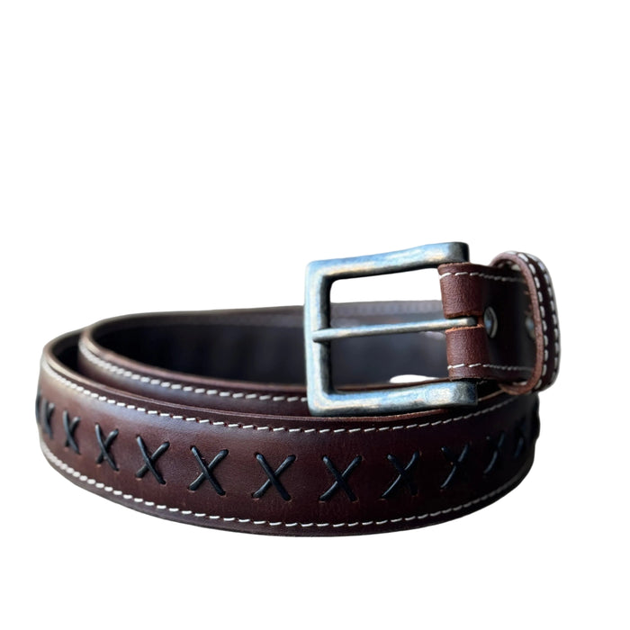 "MICHIGAN" Men's Leather Belt with X Stitch - 1773