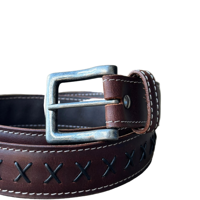 "MICHIGAN" Men's Leather Belt with X Stitch - 1773