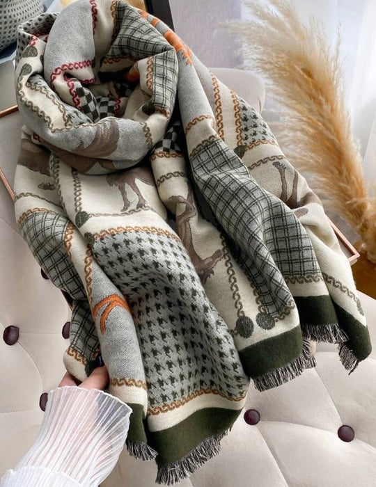 "HAMPTONS" Cashmere Feel Shawl/Wrap - Olive - 1773