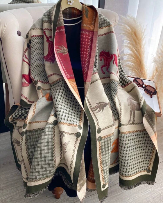 "HAMPTONS" Cashmere Feel Shawl/Wrap - Olive - 1773