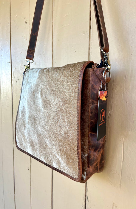 "NOTEBOOK" Hair on Hide Messenger Bag - Smooth Like Cactus