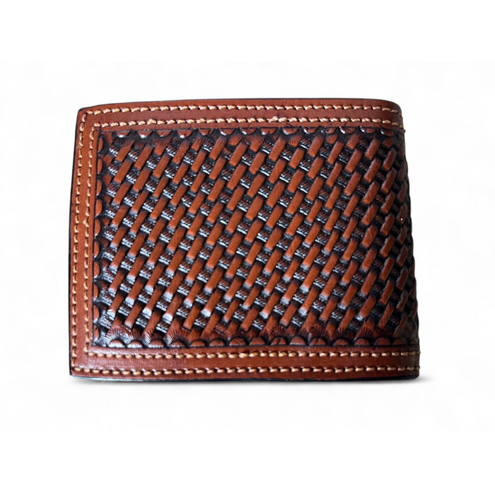 "RANGER BELT COMPANY" Brown Leather Men's Bi-Fold Basket Weave Wallet