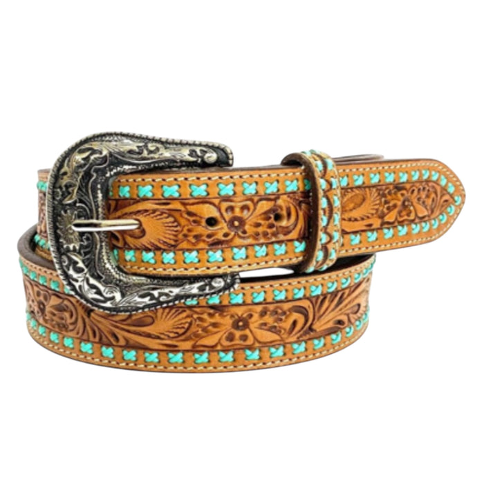 "PHEONIX" Turquoise Cross Hatch Stitch Belt - 1773