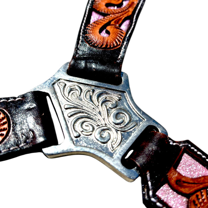 BREASTPLATE W/TWO TONE LEATHER AND PINK GLITTER