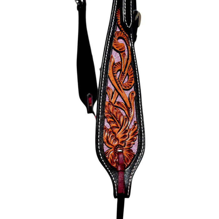 HEADSTALL W/TWO TONE LEATHER AND PINK GLITTER