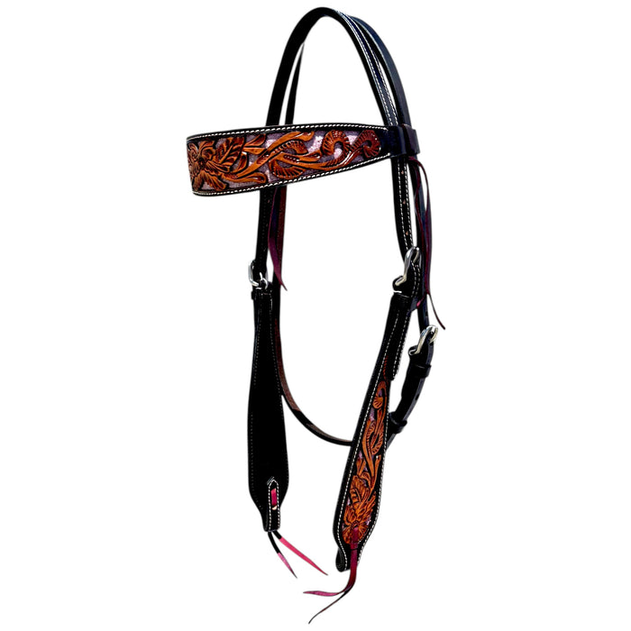 HEADSTALL W/TWO TONE LEATHER AND PINK GLITTER