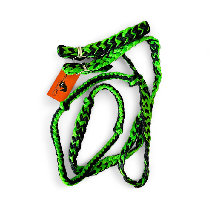 Braided Barrel Reins Lime/Black - Toprail Equine