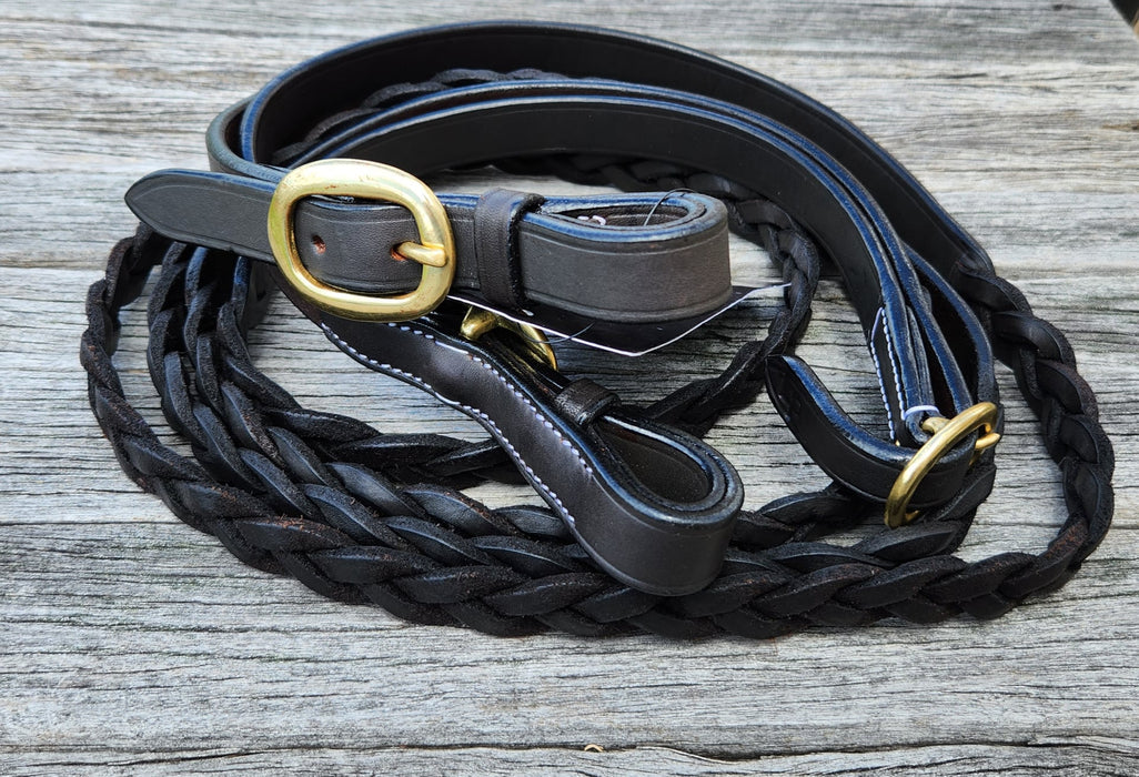 "SECRET PLAIT" - Leather Show Reins - BUCKLE JOINED - 5'6