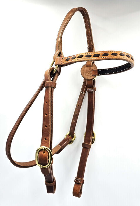 3/4" USA Harness leather Barcoo bridle with buck stitched browband Brass fittings