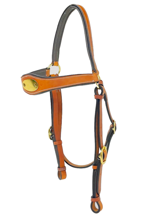 "ROXBY" Barcoo Padded Shaped Brow with Oval Brass Plate - Toprail Equine