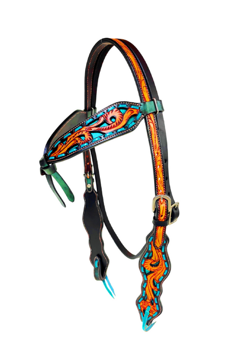 "BUCKSTITCH" Headstall with Turquoise Inlay - Smooth Like Cactus