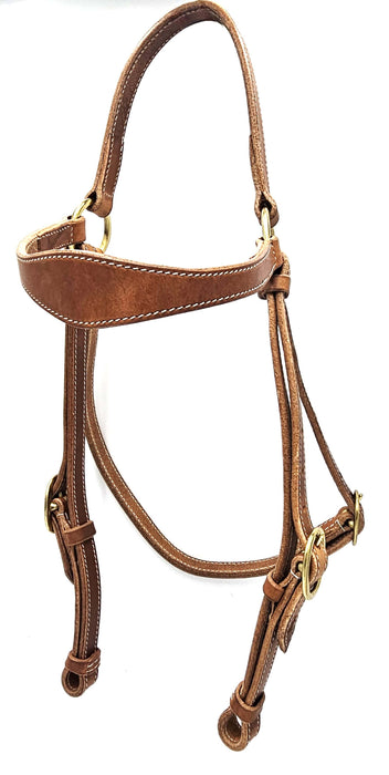 3/4" USA Harness leather Barcoo bridle with oval shaped browband Brass fittings