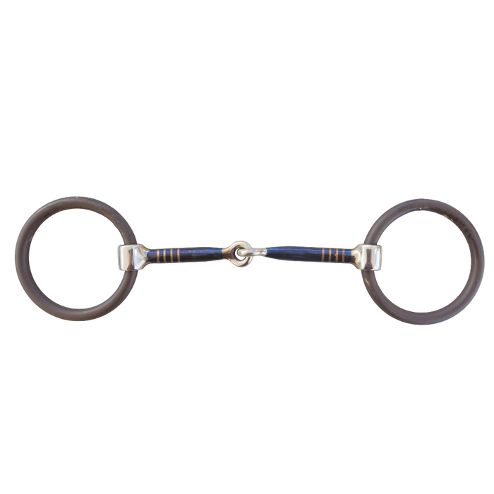 Weighted brown ring sweet iron snaffle with copper inlay