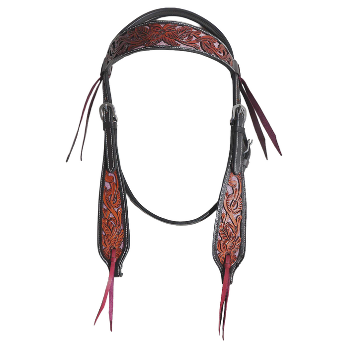 "INDIANA" - Two-Tone Headstall with Pink Glitter Underlay - Smooth Like Cactus